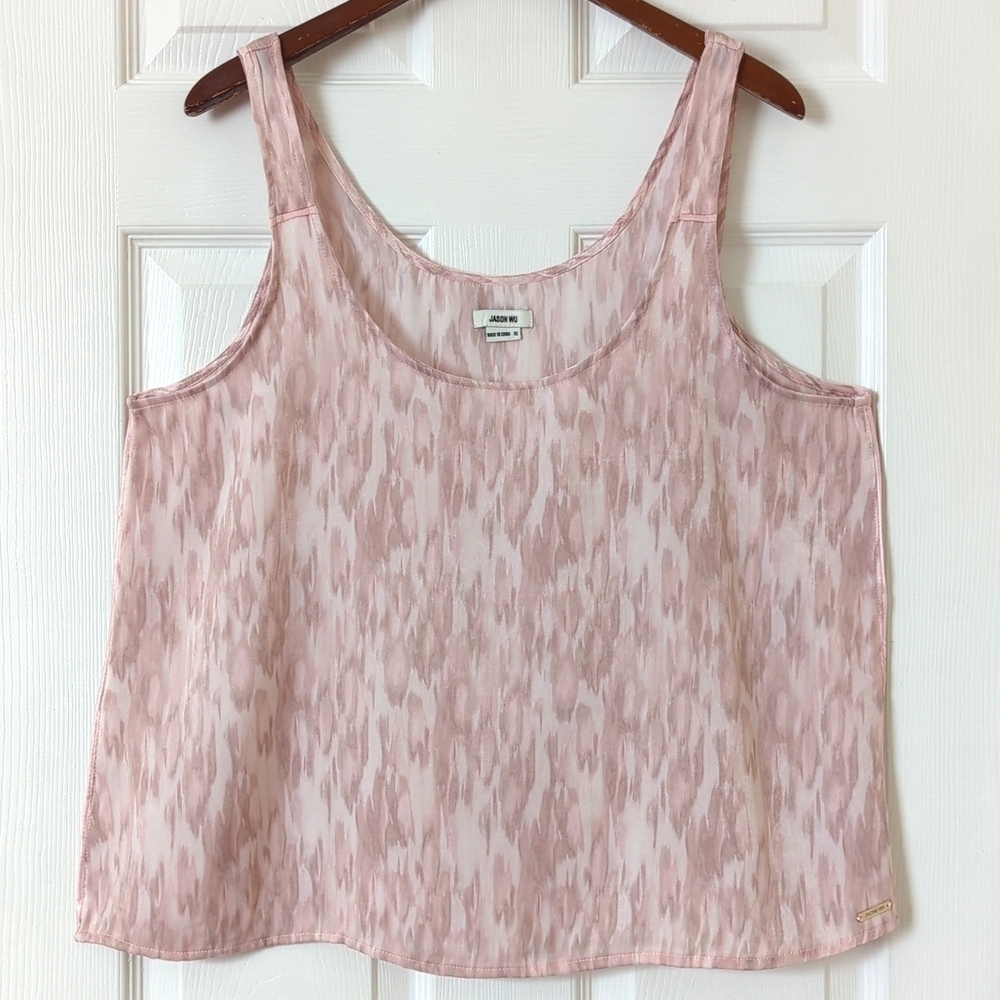 Jason Wu Abstract Animal Print Silky Scoop Neck Relaxed Tank Top Light Pink XL